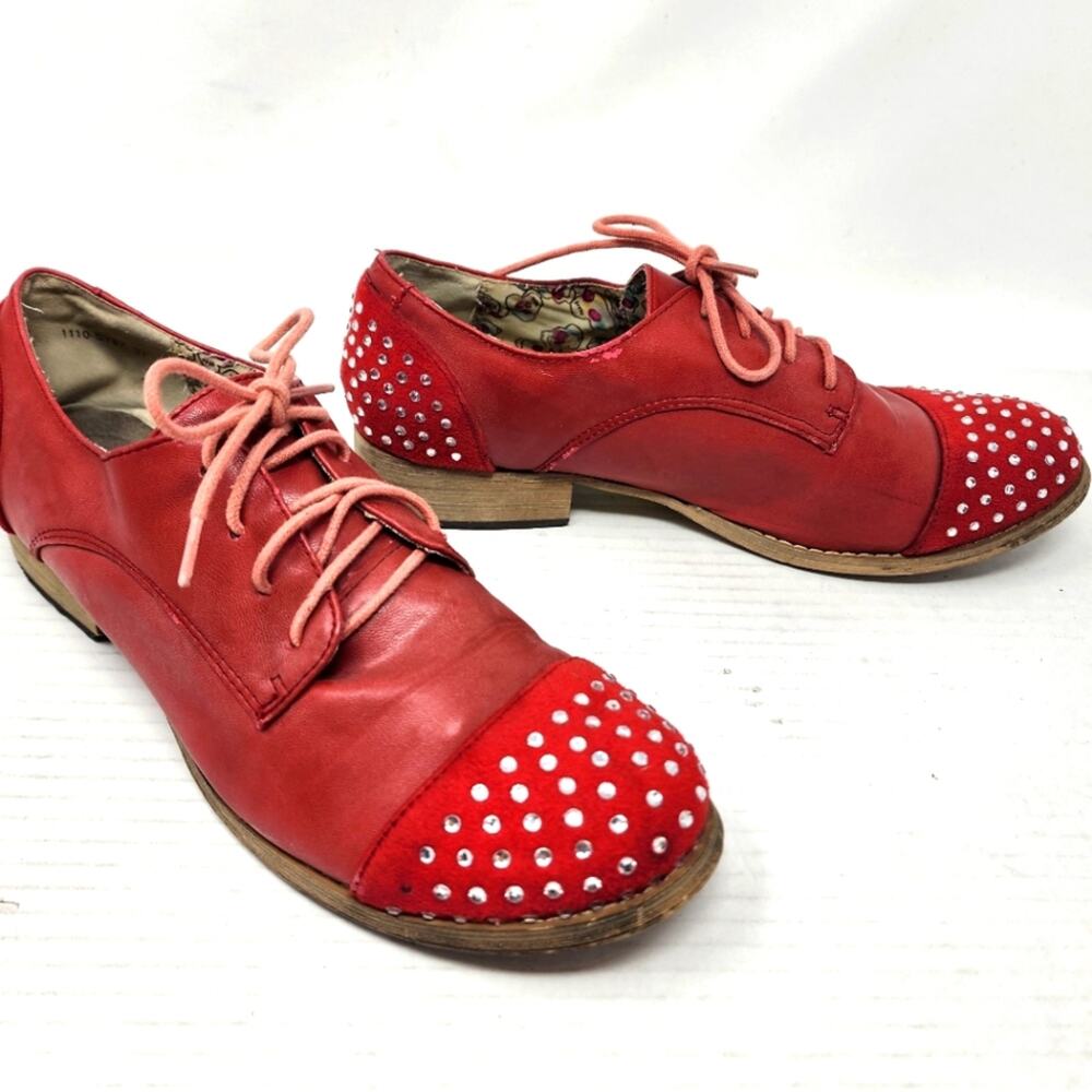 Gold & Gold Red‎ Soft Leather Oxfords Shoes Lace Up Leather Red Size 37 EU/ 6.5